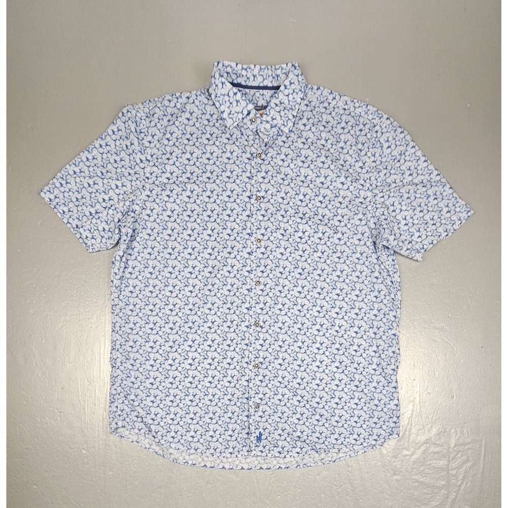 Johnnie-O Shirt Button Up Shirt Mens Large Hanging Out Short Sleeve Floral AOP
